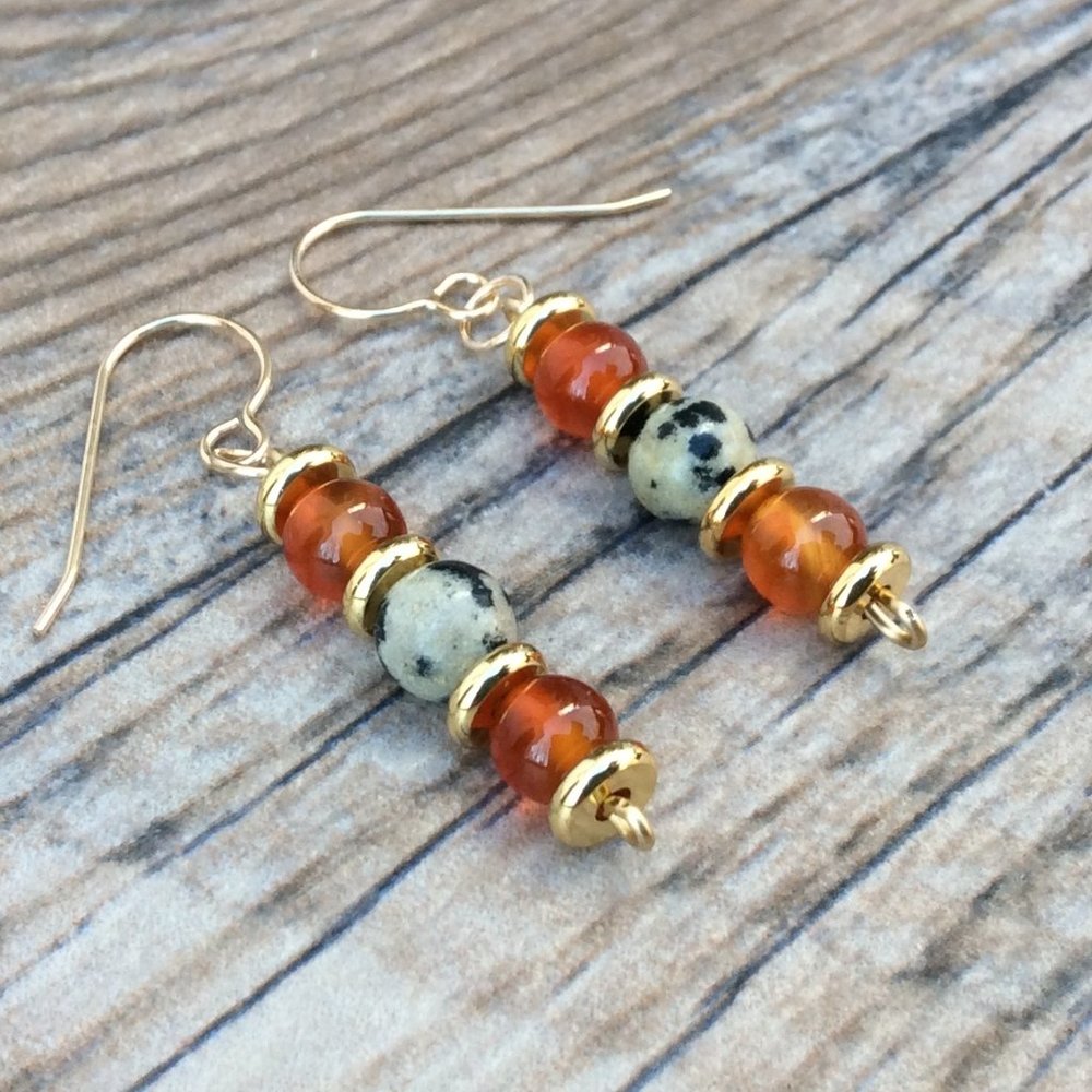 Carnelian & Dalmatian Jasper earrings - Sacral Chakra, healing jewelry